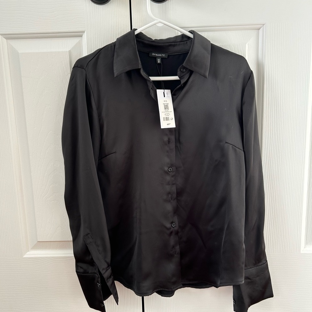 Dynamite Black satin Button-Up Shirt